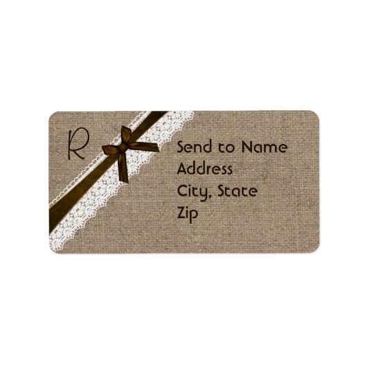 Rustic Burlap- en Lace-monogram - label (Voorkant)