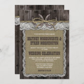 Rustic Burlap en Lace Wedding Invitations Kaart (Voorkant / Achterkant)