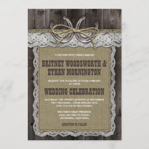 Rustic Burlap en Lace Wedding Invitations Kaart
