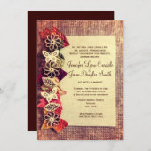 Rustic Burlap en Leaves Fall Wedding Invitations Kaart (Voorkant / Achterkant)