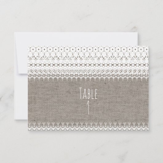 Rustic Burlap- en legant lace Wedding Table Number Kaart (Achterkant)