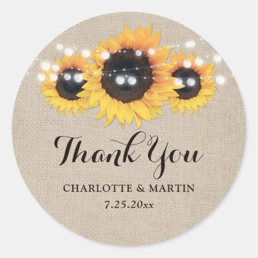 Rustic Burlap en Sunflower Hartelijk dank Stickers (Voorkant)