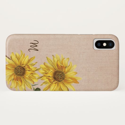 Rustic Burlap en Sunflower Monogram Case-Mate iPhone Case (Achterkant (horizontaal))