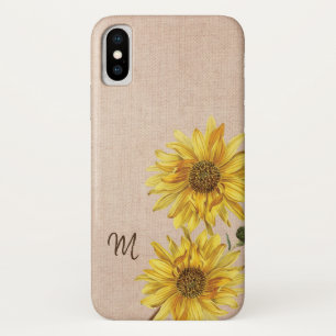 Rustic Burlap en Sunflower Monogram iPhone X Hoesje