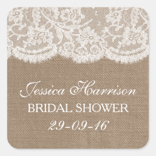 Rustic Burlap en Vrijgezellenfeest met witte lens Vierkante Sticker