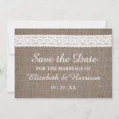 Rustic Burlap en  witte ruimte sparen de datum Save The Date (Voorkant)
