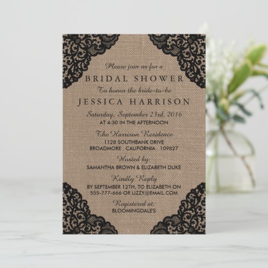 Rustic Burlap en zwart Vrijgezellenfeest Kaart (Staand voorkant)