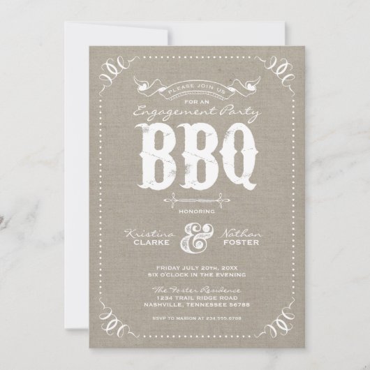 Rustic Burlap Engagement Party BBQ Invitation