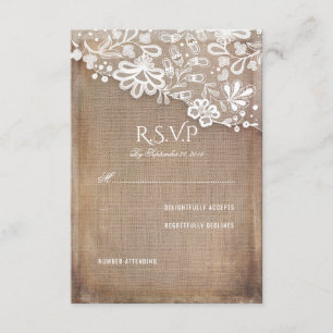 Rustic Burlap et dentelle mariage carte RSVP