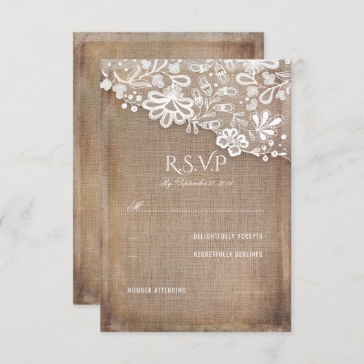 Rustic Burlap et dentelle mariage carte RSVP (Devant / Derrière)