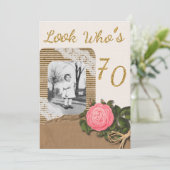 Rustic Burlap et Rose de dentelle 70e Invitation d (Debout devant)