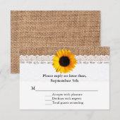 Rustic Burlap et Sunflower Wedding Carte RSVP (Devant / Derrière)