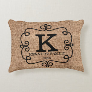 Rustic Burlap Familienaam Monogramed Accent Kussen