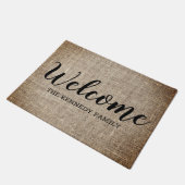Rustic Burlap Farmhouse Familienaam Welkom Deurmat (Schuin)