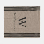 Rustic Burlap Farmhouse Ticking Stripe Monogram Fleece Deken (Voorkant (Horizontaal))