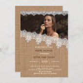 Rustic Burlap Fête des mariées photo Invitation (Devant / Derrière)