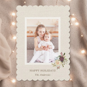 Rustic Burlap Floral kerstfeestdag fotokaart Feestdagenkaart