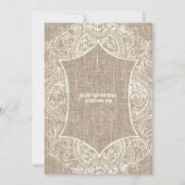 Rustic Burlap  Franse Lace Wedding Invite Kaart (Achterkant)