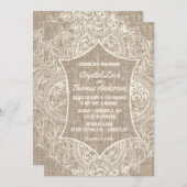 Rustic Burlap  Franse Lace Wedding Invite Kaart (Voorkant / Achterkant)