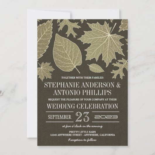 Rustic Burlap Gold Fall quitte les invitations de (Devant)