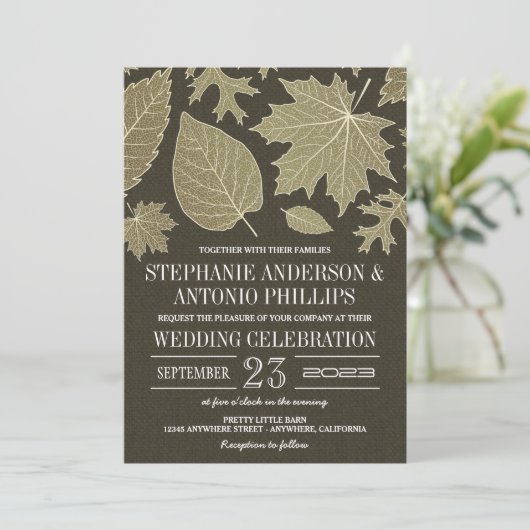 Rustic Burlap Gold Fall quitte les invitations de  (Debout devant)