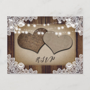 Rustic Burlap Hart RSVP Briefkaart Keuze uit maalt