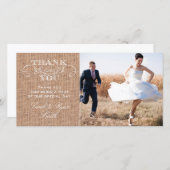Rustic Burlap Imprimer Mariage Photo Merci Cartes (Devant / Derrière)