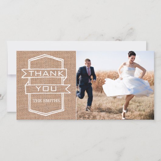 Rustic Burlap Imprimer Mariage Photo Merci Cartes (Devant)