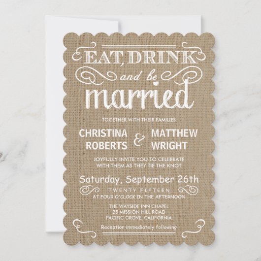 Rustic Burlap Invitations Traditionnelles De Maria (Devant)