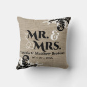 Rustic Burlap Kijk Mr en Mrs Wedding Kussen (Achterkant)