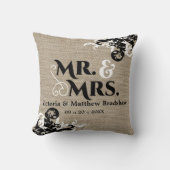 Rustic Burlap Kijk Mr en Mrs Wedding Kussen (Voorkant)