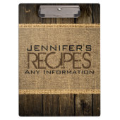 Rustic Burlap Kitchen Koken hout Klembord (Voorkant)