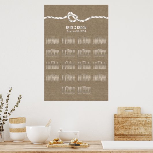 Rustic Burlap Knot 18 Tables Wedding Seating Chart Poster (Keuken)