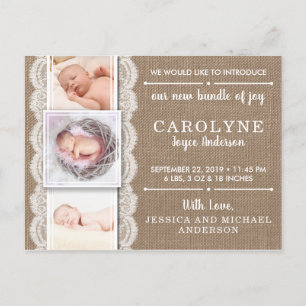 Rustic Burlap & Lace 3 Aankondiging van de geboo