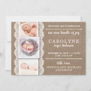 Rustic Burlap & Lace 3 Aankondiging van de geboo