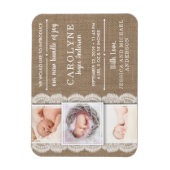 Rustic Burlap & Lace | 3 Aankondiging van de geboo Magneet (Verticaal)
