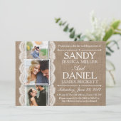 Rustic Burlap & Lace 3 Custom Photo Wedding Shower Kaart (Staand voorkant)