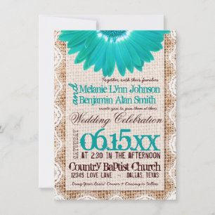 Rustic Burlap Lace Blauwgroen Daisy Wedding Invita Kaart