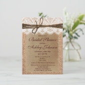 Rustic Burlap Lace Bridal Shower Invitations Kaart (Staand voorkant)