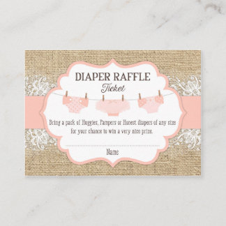 Rustic Burlap Lace Coral Diaper Raffle Ticket Informatiekaartje