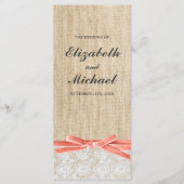 Rustic Burlap Lace Coral Programme de mariage au r (Devant)