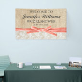 Rustic Burlap Lace Coral Ribbon Vrijgezellenfeest Spandoek (Beurs)