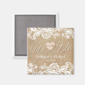 Rustic Burlap Lace en Wood Heart Name Initialen Magneet (Voorkant / Achterkant)