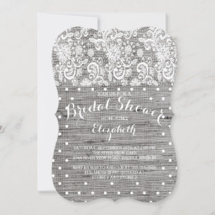 Rustic Burlap Lace Gray Bridal Shower Kaart
