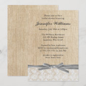 Rustic Burlap Lace Gray Ribbon Vrijgezellenfeest Kaart (Voorkant / Achterkant)