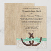 Rustic Burlap Lace Hoefijzer Mint Ribbon Wedding Kaart (Voorkant / Achterkant)