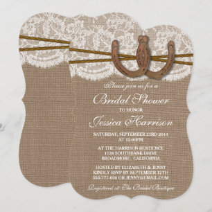Rustic Burlap & Lace Hoefijzer Vrijgezellenfeest Kaart