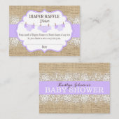 Rustic Burlap Lace Lavender Luier Raffle Ticket Informatiekaartje (Voorkant / Achterkant)