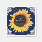 Rustic Burlap Lace Navy Blue en Sunflower Wedding Servet (Voorkant)