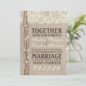 Rustic Burlap Lace Parly Twine Wedding Uitnodiging (Staand voorkant)